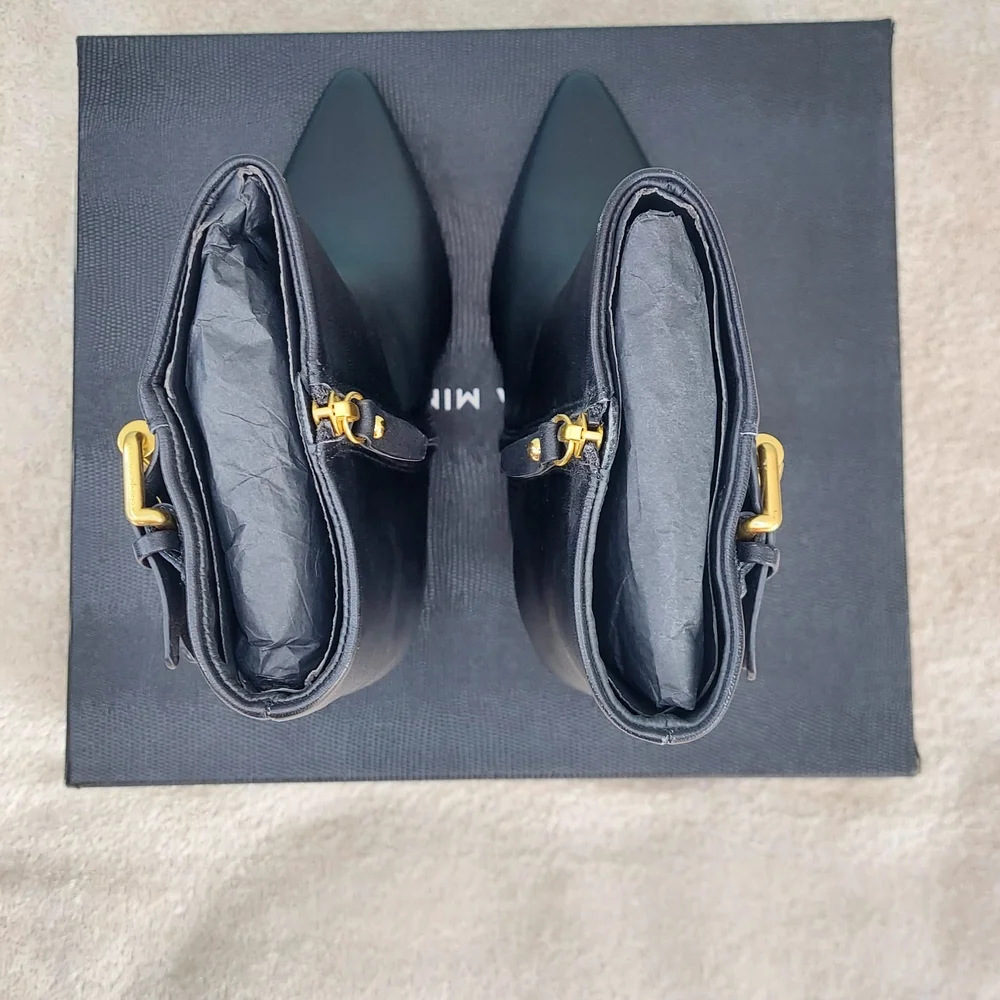 Rebecca Minkoff Black Ankle Boots with Gold Buckles - Picture 6 of 16